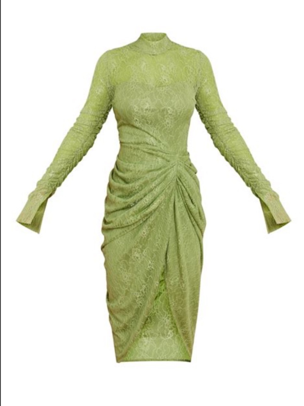 PrettyLittleThing Lime Green Lace High Neck Midi Dress - Size Medium